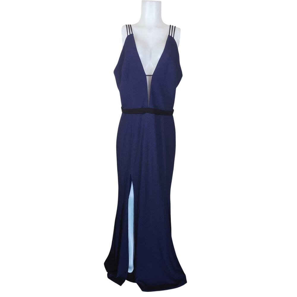 Dress the Population Midnight Blue V-Neck Strappy Shoulders Maxi Dress XXL NWT